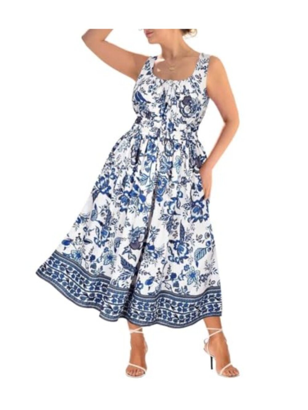 Plus Size Spaghetti Strap Maxi Dress Smocked Boho Floral XXL-5XL